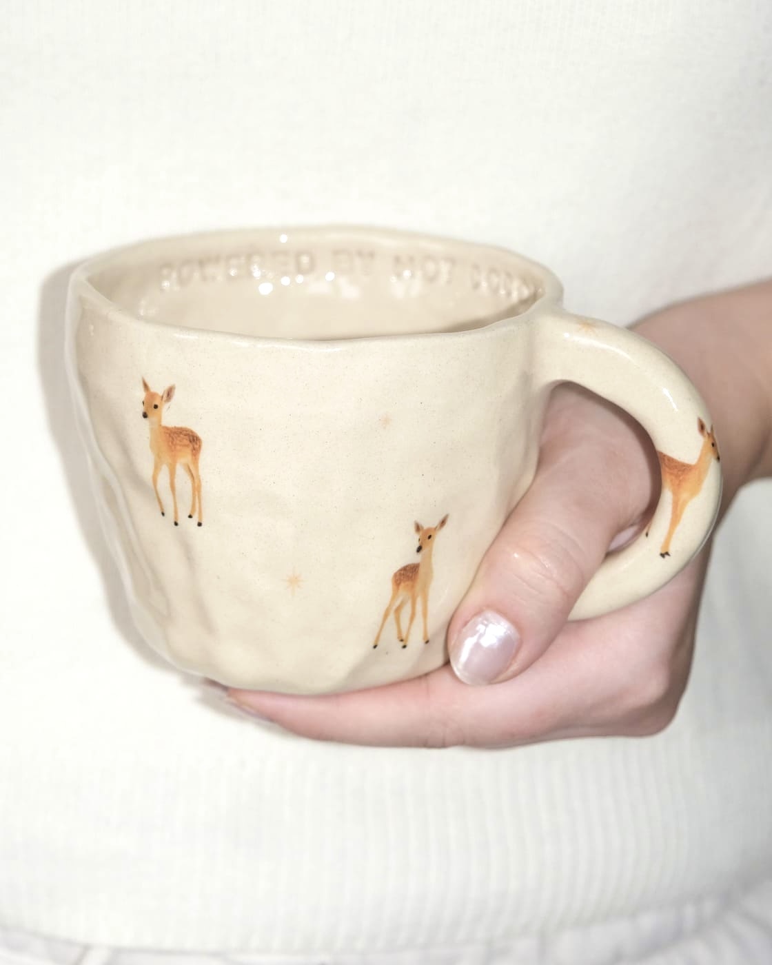 Mug with Deers "Powered by Hot Cocoa"